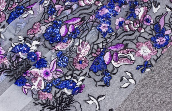 Luxury Haute Couture Fashion Colorful Floral Dress embroidery Sequins lace fabric