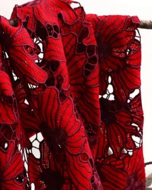 Red Floral Embroidered Water Soluble Dresses Lace Fabric