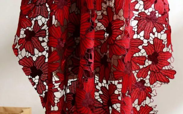 Red Floral Embroidered Water Soluble Dresses Lace Fabric