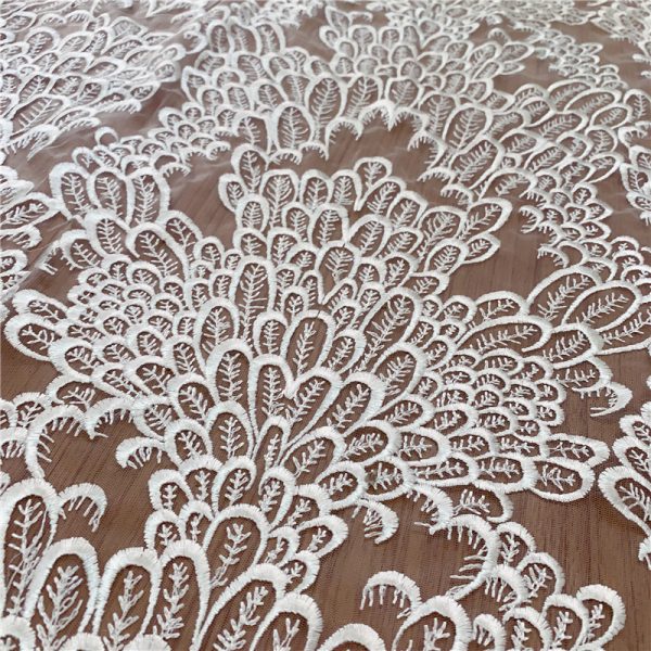 Offwhite Floral Embroidered Bridal Dresses Lace Fabric