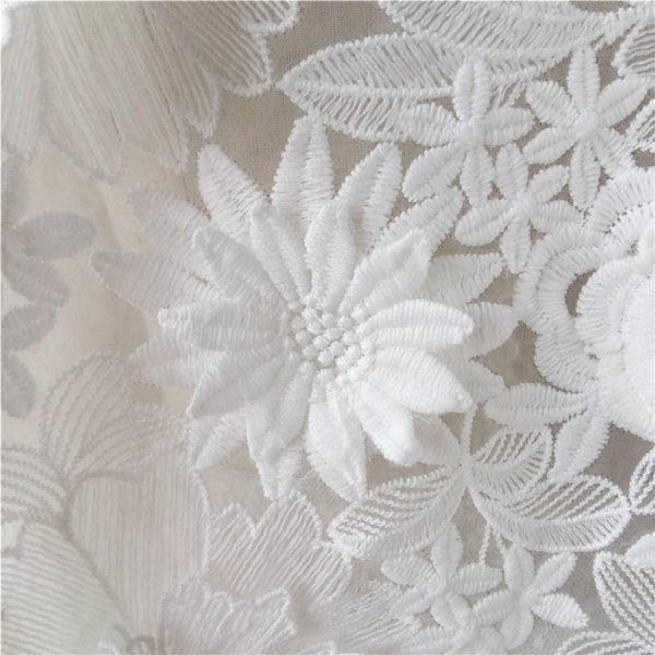 3D Sunflower Ivory Embroidered Veil Lace Fabric