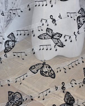 Butterfly Musical Tulle Floral Lace Fabric Bilateral Embroidered Wedding Fabric