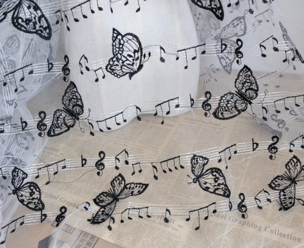Butterfly Musical Tulle Floral Lace Fabric Bilateral Embroidered Wedding Fabric
