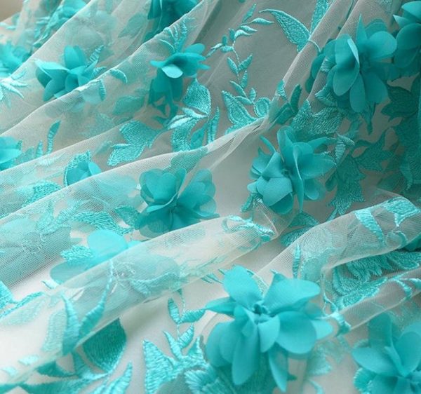 luxury 3D chiffon flower mesh bridal floral embroidery wedding fabric