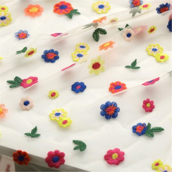 Colorful Sunflower Embroidered Net dress lace fabric