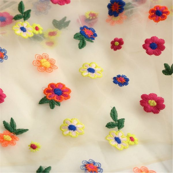 Colorful Sunflower Embroidered Net dress lace fabric