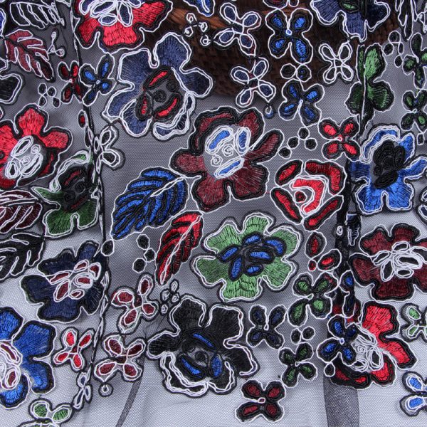 Multicolor Floral Embroidered Mesh Dresses Lace Fabric