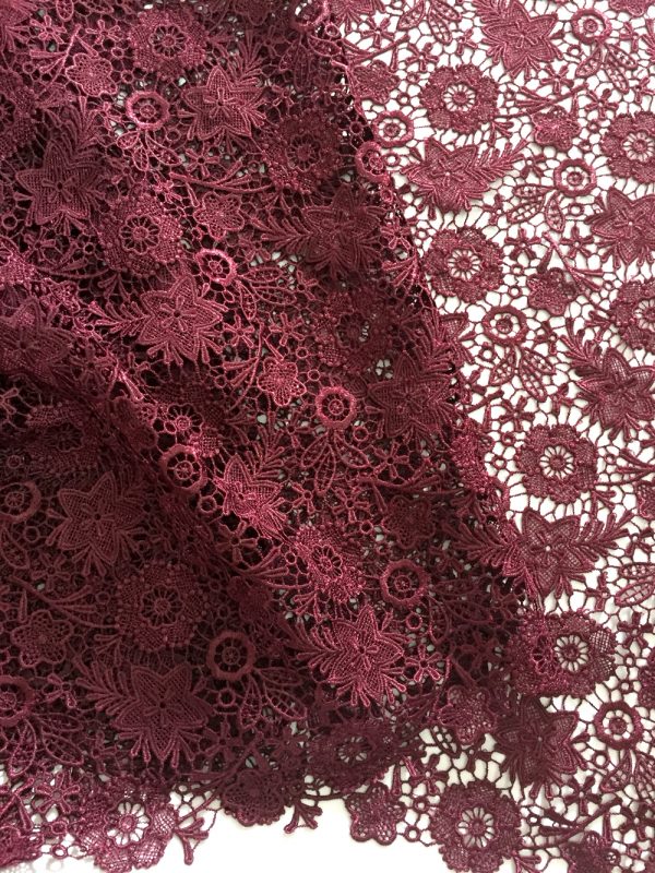 Maroon Water Soluble Dresses Guipure Lace Fabric