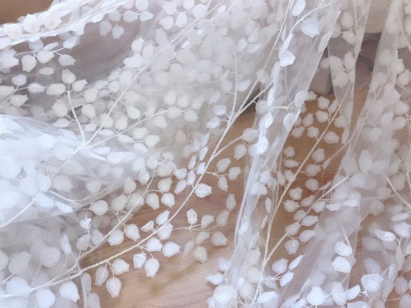 OffWhite 3D Floral Tulle Designer Dress Lace Fabric