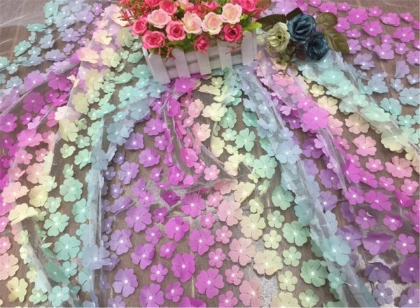 3D Rainbow Floral Embroidery Lace Dress Fabric