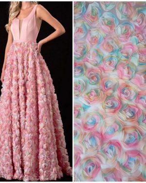 3D Rose Floral Multicolor Embroidery Wedding Lace Dress Fabric
