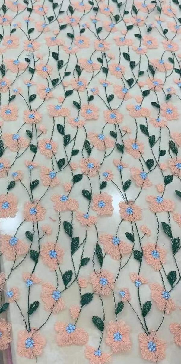 Colorful Floral Embroidery Girl Dress Lace Fabric