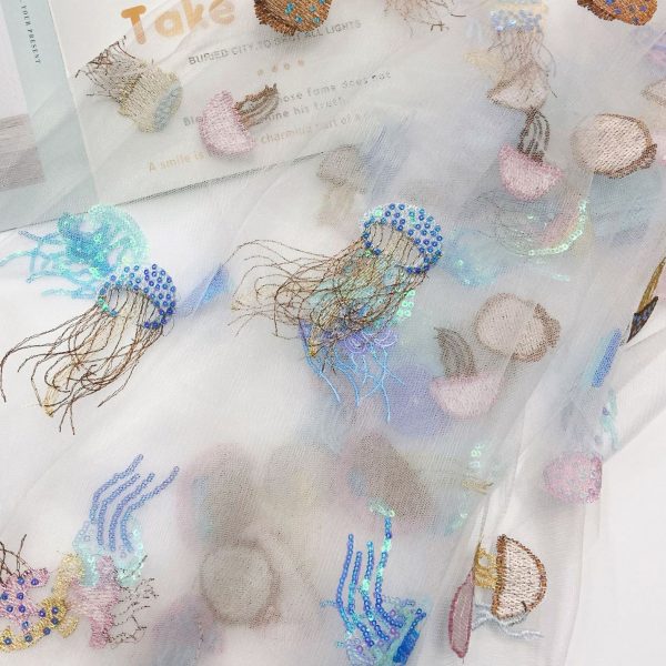Elegant Soft Embroidered fairy children's Dress Sequin Mesh Fabric
