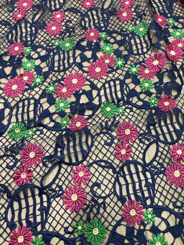 Multi-color Embroidered Chemical lace Fabric
