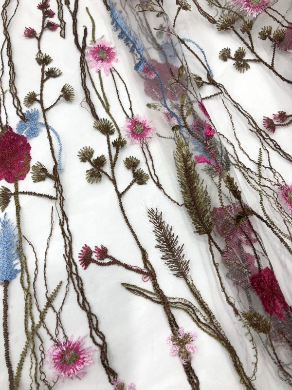 Multi-color Flower Tulle Floral Mesh Embroidery Fabric