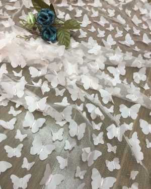 3D White Butterfly Applique Lace Fabric