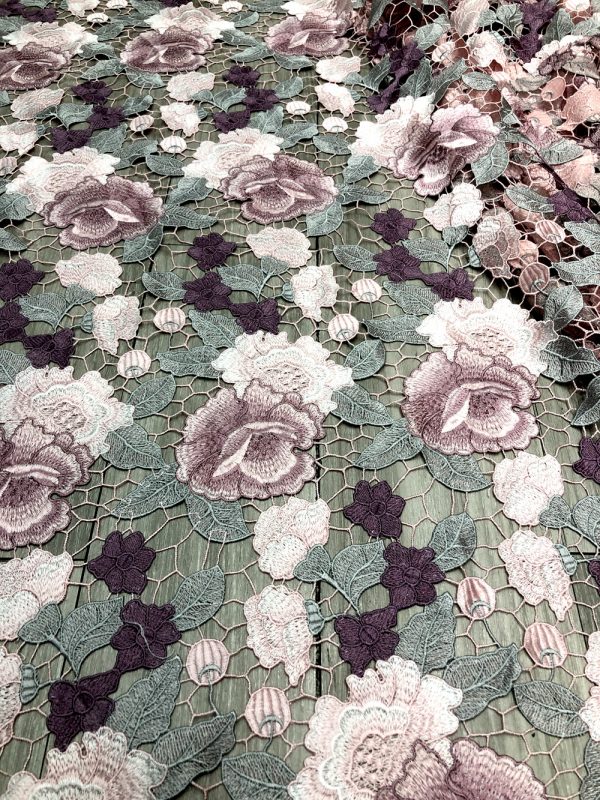Heavy Exquisite Multi-color Rose Flower Embroidered Guipure Fabric