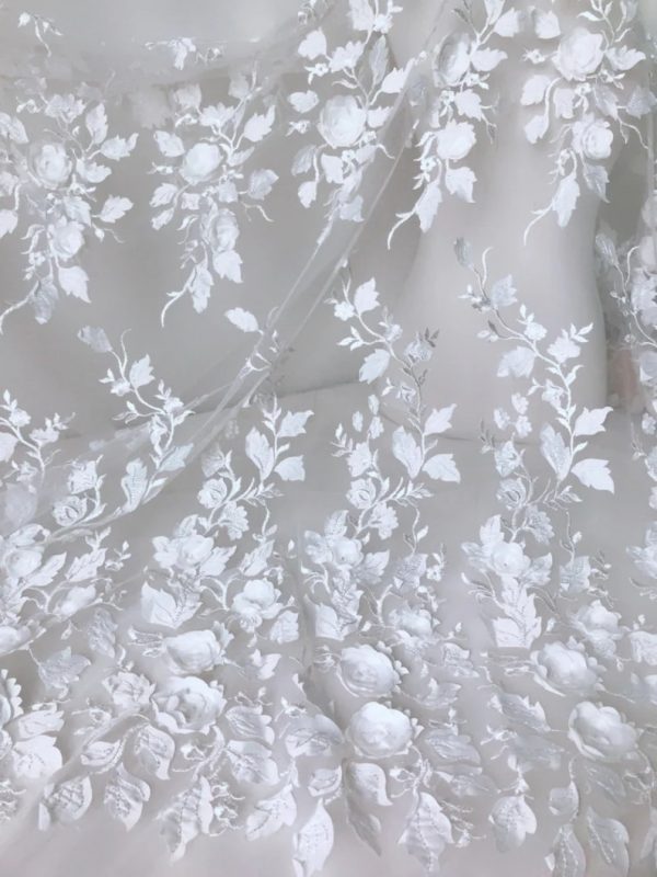 3D Floral Applique Designer Lace Fabric