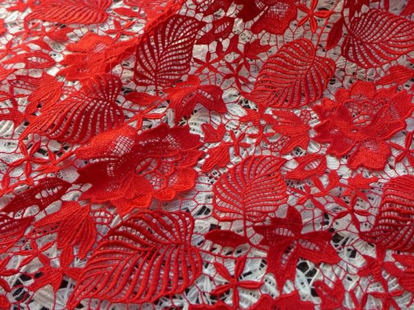 Venise Lace Fabric Red Embroidered Guipure Fabric