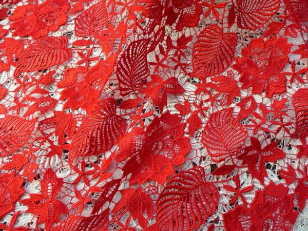 Venise Lace Fabric Red Embroidered Guipure Fabric