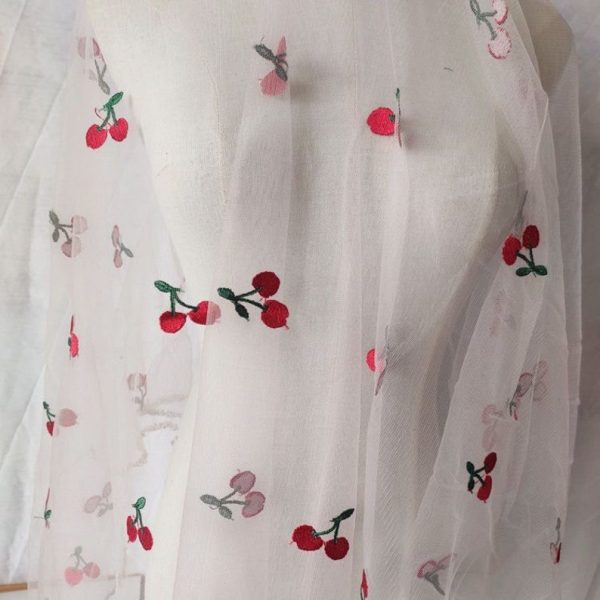 Lovely Cherry Embroidered Lace Fabric