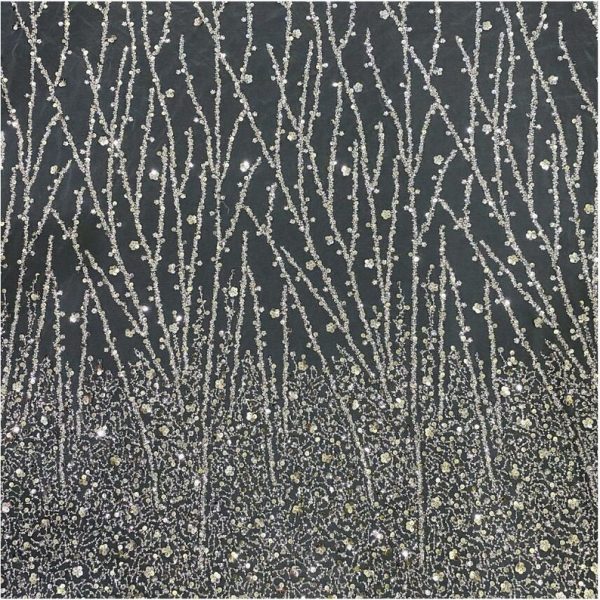 Offwhite Heavy Crystal Beads Lace Fabric