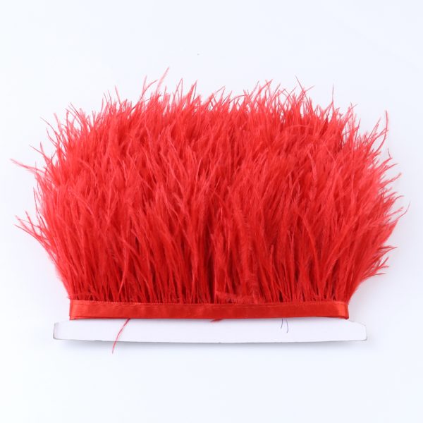 Red Natural Ostrich Feathers Trim