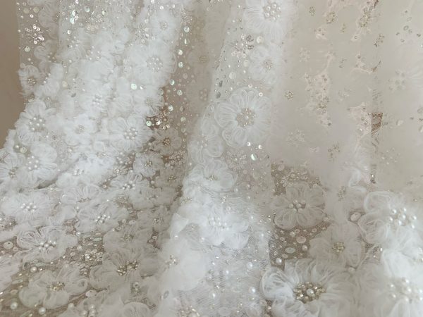 3d Flower With Beaded Bridal Wedding Dress Sequins Fabric