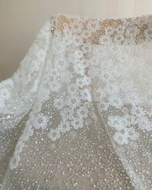 3d Flower With Beaded Bridal Wedding Dress Sequins Fabric