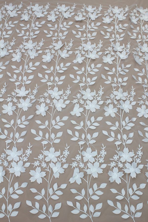3D Leaf Floral Bridal Couture Embroidery Lace Fabric