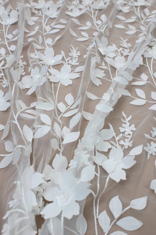 3D Leaf Floral Bridal Couture Embroidery Lace Fabric