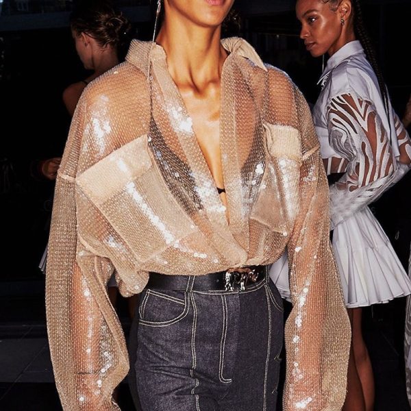 Fashion Week Nude Sequin Glitter See-through Clothes Fabric
