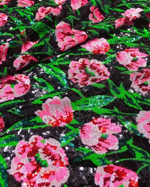 Multicolor sequins tulip embroidery short dress Fabric