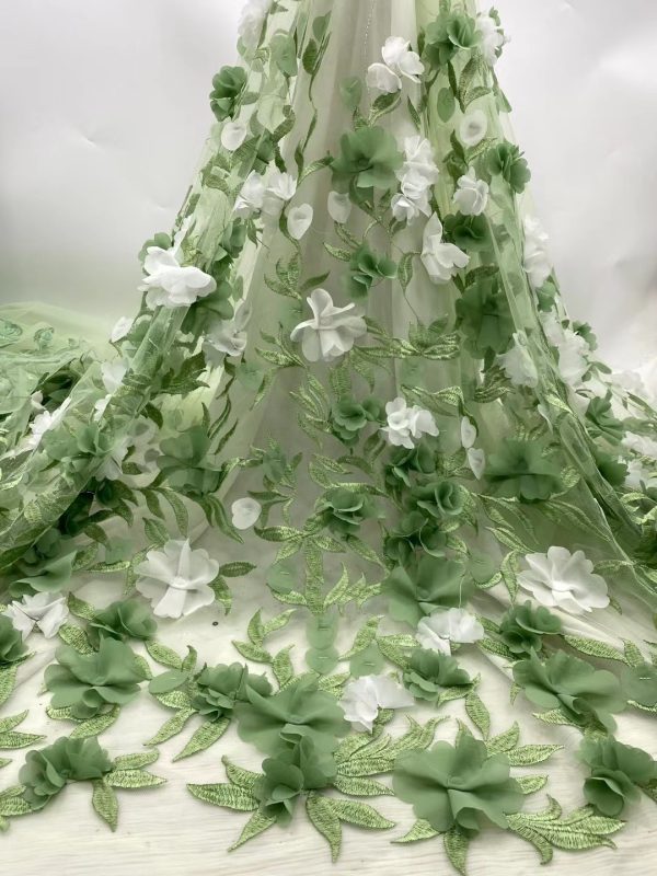 3d Green Floral Soft Tulle lace Embroidery Dress lace fabric,Haute Couture 3d applique Fashion lace Fabric
