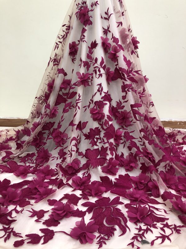3D Multicolor Mesh Rose Floral Embroidery Haute Couture Dress Lace Fabric