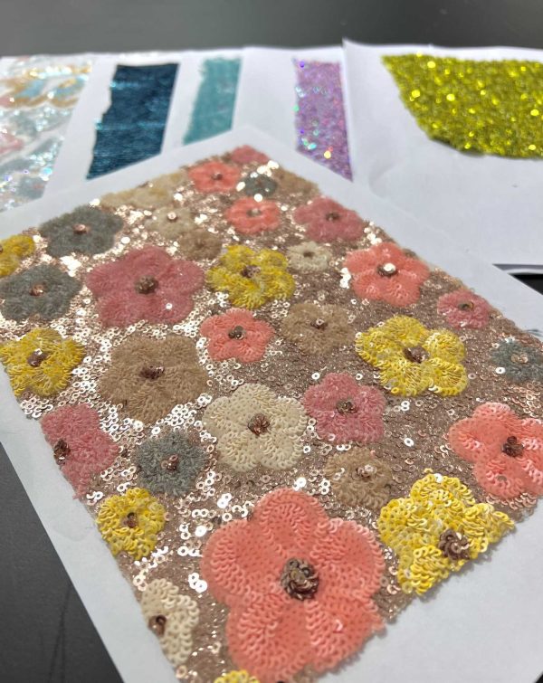 3mm Multi-color Sequnis Flower Heavy Stacked Sequins Wedding Dress Mesh Embroidery Fabrics