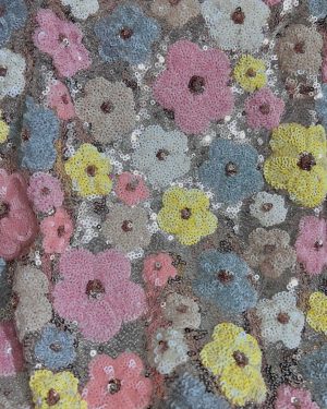 3mm Multi-color Sequnis Flower Heavy Stacked Sequins Wedding Dress Mesh Embroidery Fabrics