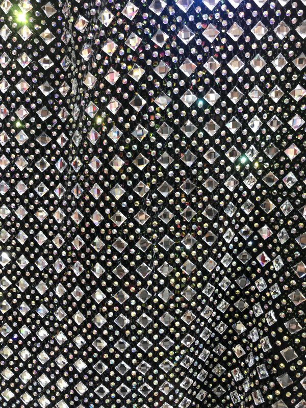 Haute Crystals Rhinestone Square Diamonds Rhinestone Beaded Mesh Fabric