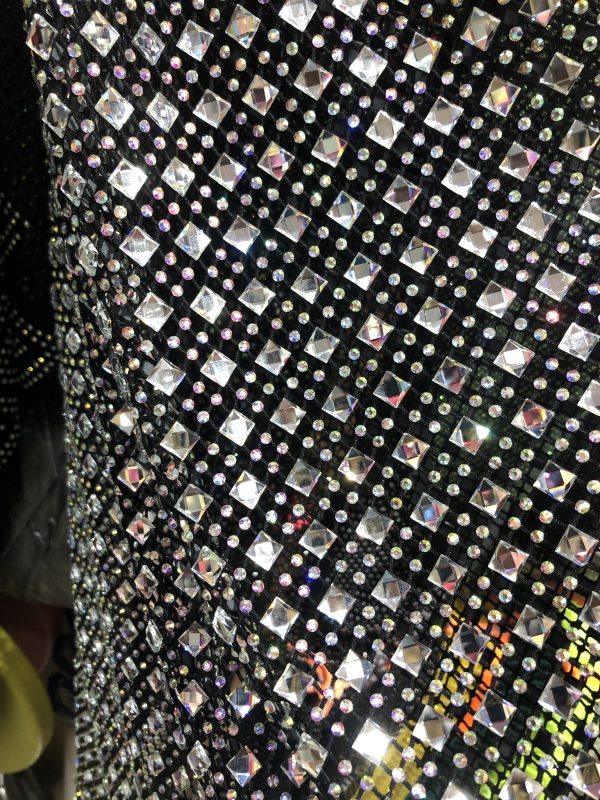 Haute Crystals Rhinestone Square Diamonds Rhinestone Beaded Mesh Fabric