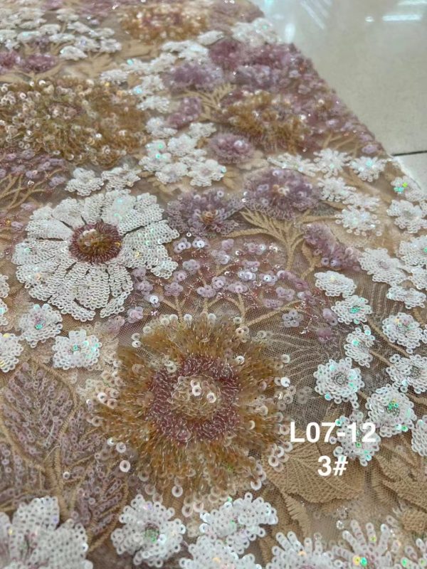 Sequnis Flower Heavy Stacked Sequins Wedding Dress Mesh Embroidery Fabrics