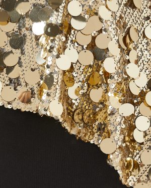 Width 125 cm Polyester sparkly Gold Sequins Embroidery Mesh Nigerian Fabric Heavy Tulle Wedding Party Dress Lace Fabric