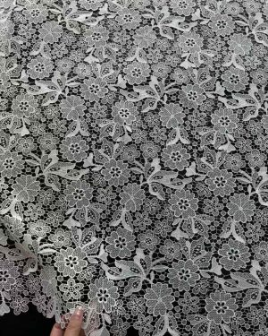 Polyester Floral Water Soluble lace Fabric Dubai White Dress lace Fabric