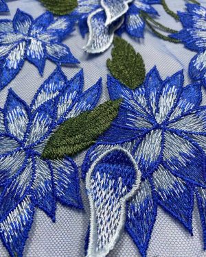 3D Leaves Applique Embroidery African Wedding Party Dress lace Fabric Nigeria Royal blue Embroidery Dress Net Fabric