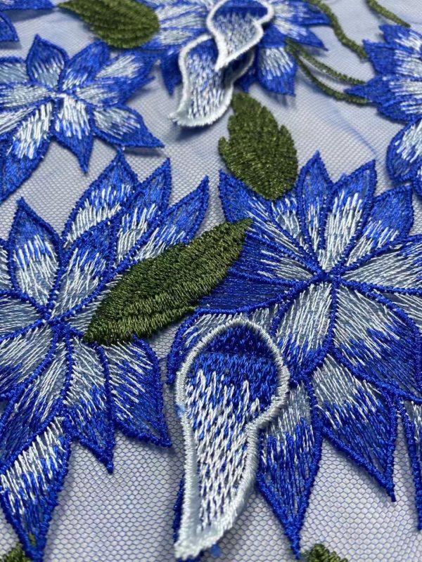 3D Leaves Applique Embroidery African Wedding Party Dress lace Fabric Nigeria Royal blue Embroidery Dress Net Fabric