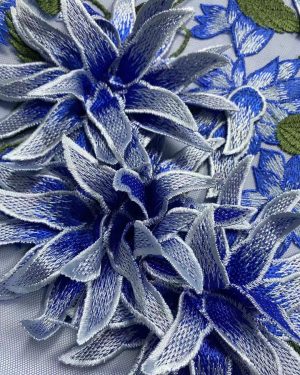 3D Leaves Applique Embroidery African Wedding Party Dress lace Fabric Nigeria Royal blue Embroidery Dress Net Fabric